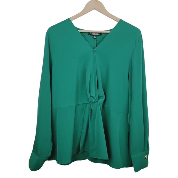 Eloquii Twist-Front Peplum Blouse Top Size 18 Kelly Green Surplice Snap-Front - Picture 4 of 12